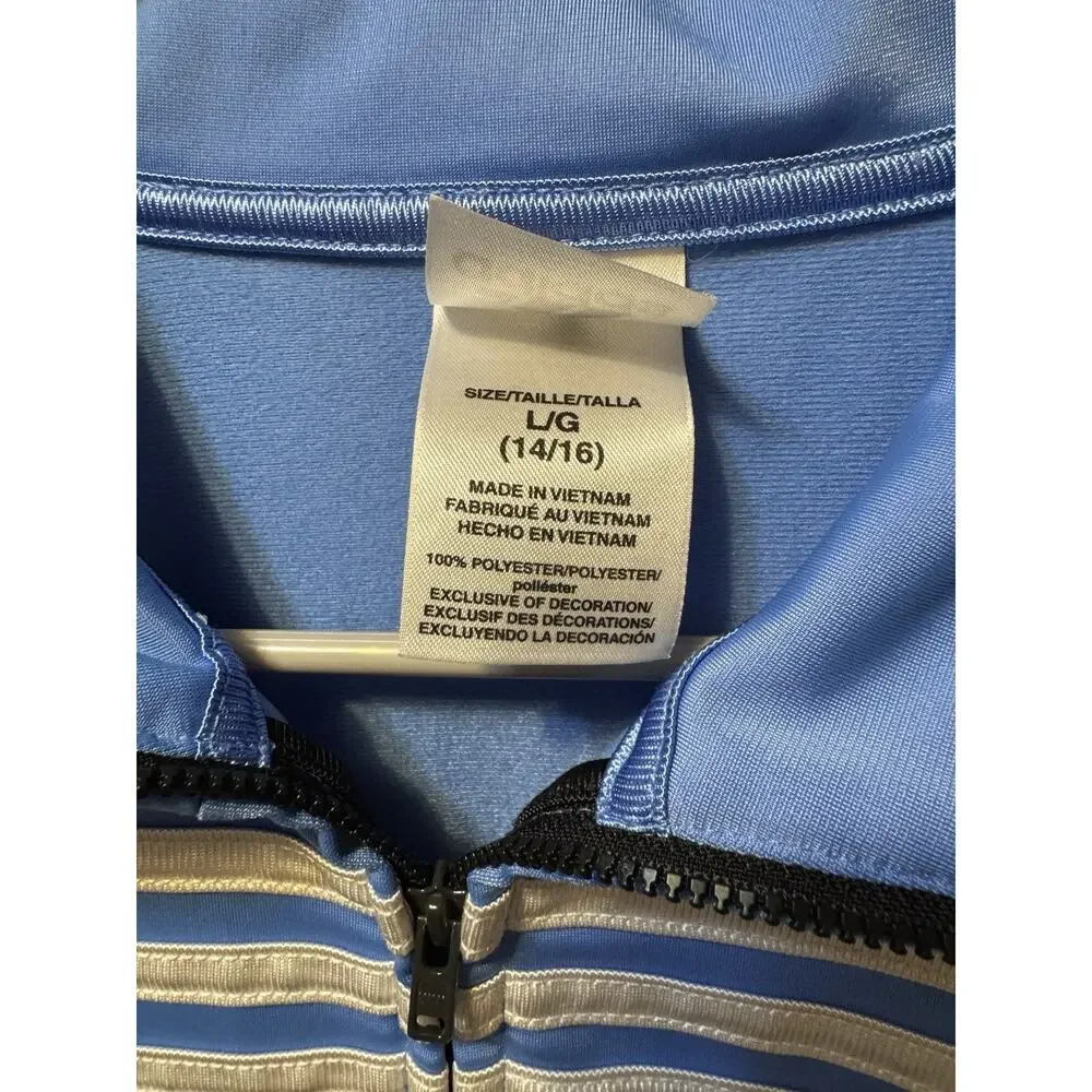 Unisex Adidas zip up jacket Blue, black, and white size 14/16 Boys